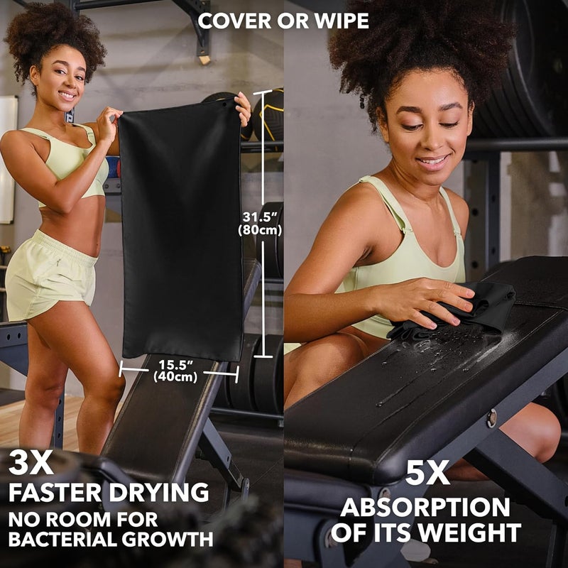 Trailoom Microfiber Workout Towels - Quick Dry, Highly Absorbing, Odor-Free, for Men & Women - Gym Sweat Sports Towel for Hot Yoga, Tennis, Running, Exercise, Working Out, Camping, Set of 5 Black - Image 4